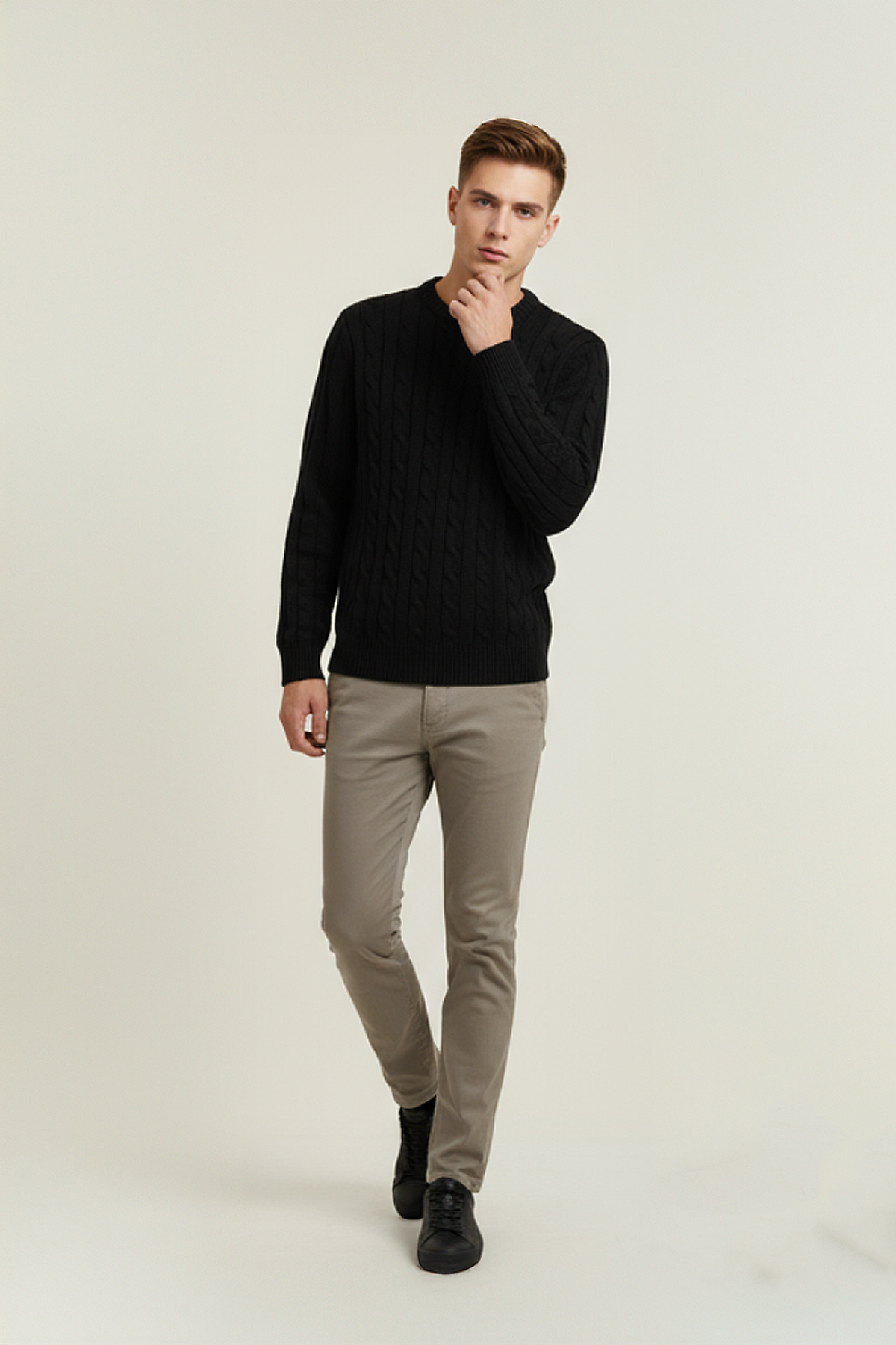 PANAHORSE Saç Örme Yaka kazak siyah