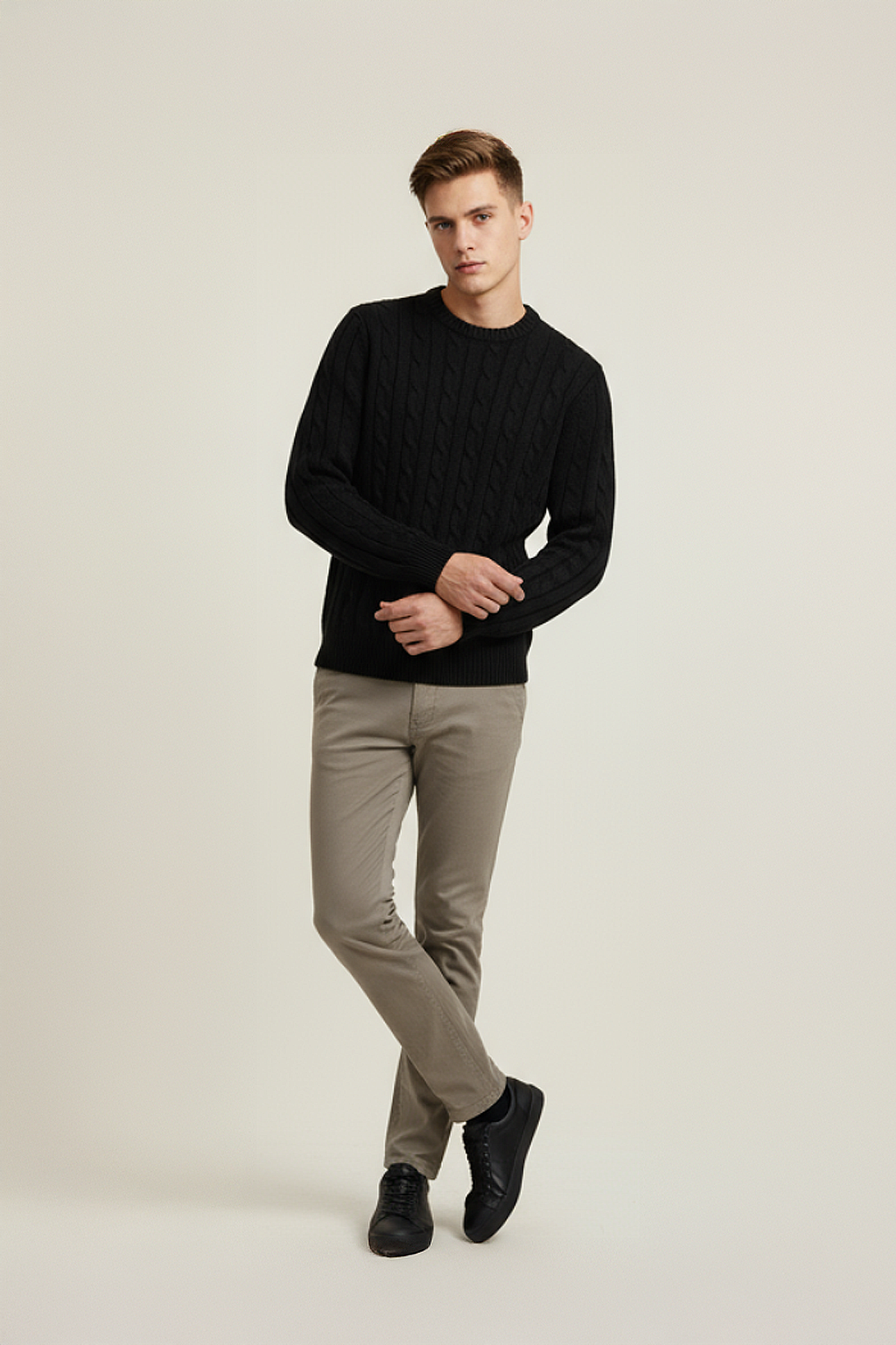 PANAHORSE Saç Örme  Yaka kazak siyah