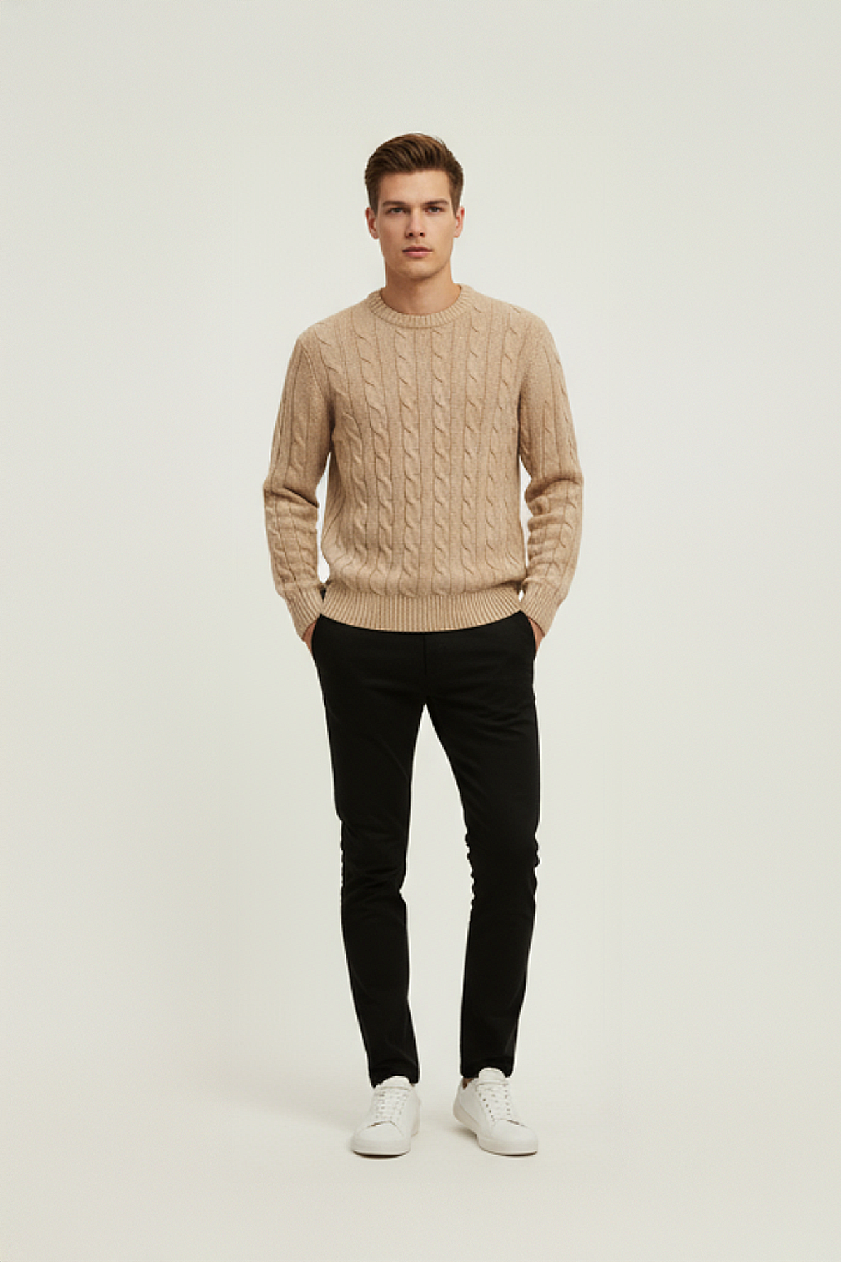 PANAHORSE Saç Örme Yaka Kazak Bej